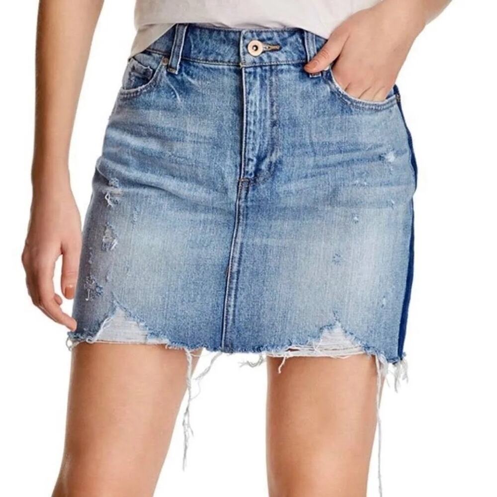 Pistola Sierra High Rise Distressed Denim Mini Skirt 8
